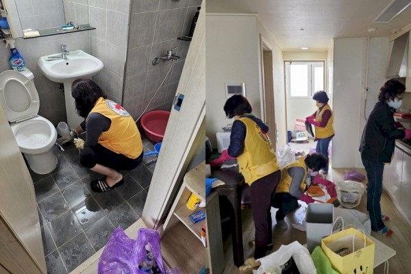 장애 가족이 깨끗한 환경에서 지낼 수 있도록 한내봉사회원 6명이 집 청소를 해주고 있습니다.